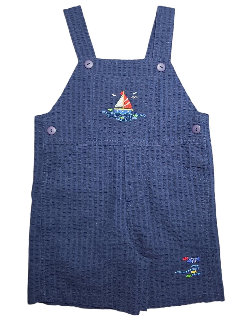 Unbranded Navy Blue Sailboat Embroidered Kids Overalls 3t
